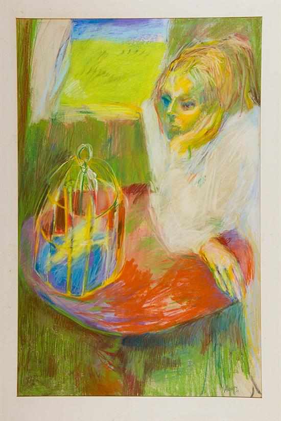 Appraisal: Maxine Yalovitz-Blankenship Massachusetts b YOUNG WOMAN WITH BIRD pastel framed