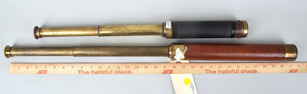 Appraisal: Two Antique English Brass Telescopes one with wood the other