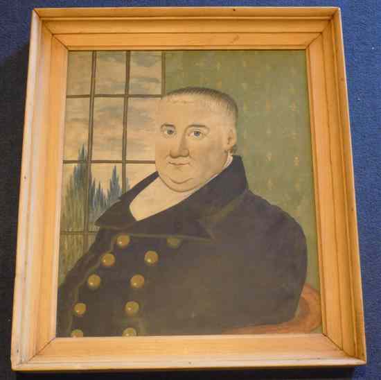 Appraisal: English Primitive School pair of watercolours Head and shoulders portraits