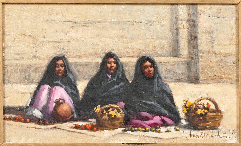 Appraisal: Reynaldo Torres Mexican th Century Three Women Selling Flowers Signed