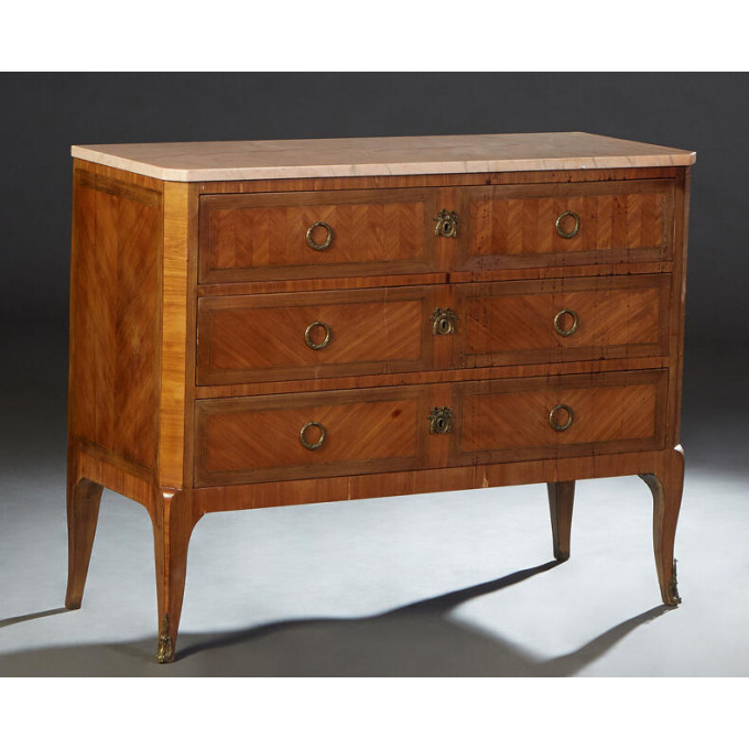 Appraisal: French Louis XV Style Inlaid Cherry Marble Top Commode early