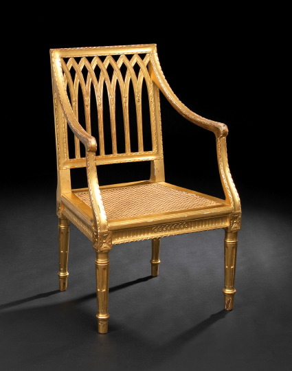 Appraisal: English Giltwood Armchair late th century in the Gothic taste