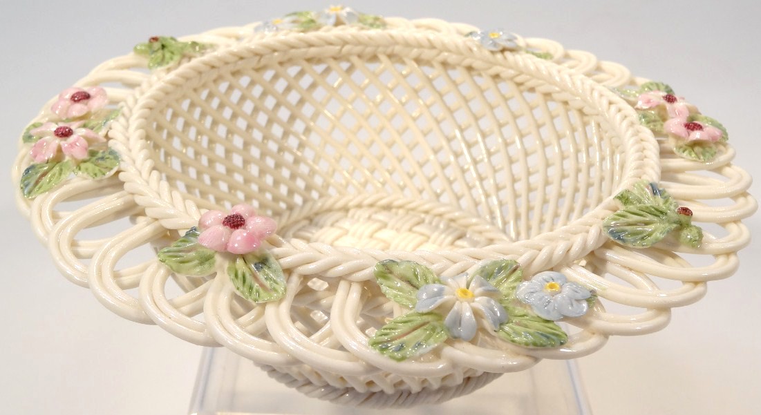 Appraisal: A Belleek Fine Parian china Woodland basket no of latticework