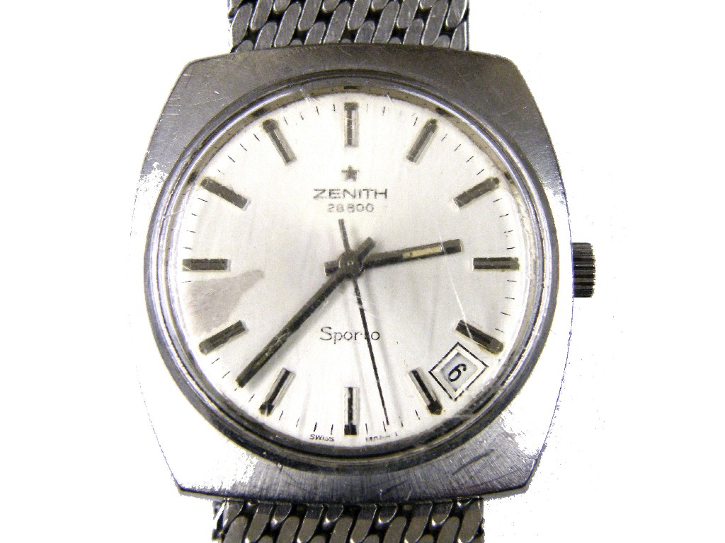 Appraisal: Zenith Sporto stainless steel gentleman's bracelet wristwatch jewel movement integral