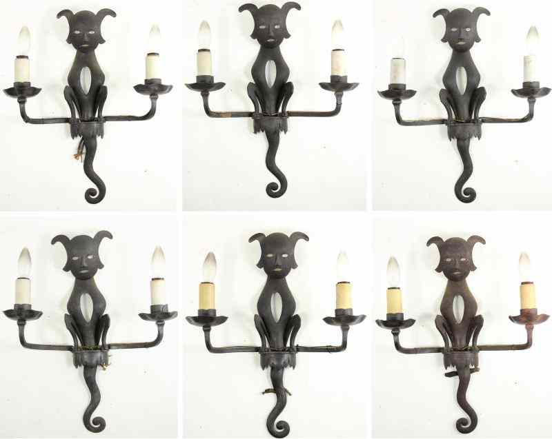 Appraisal: Set of Six Bagues Cat Shaped Wall Sconcescirca two-arm form