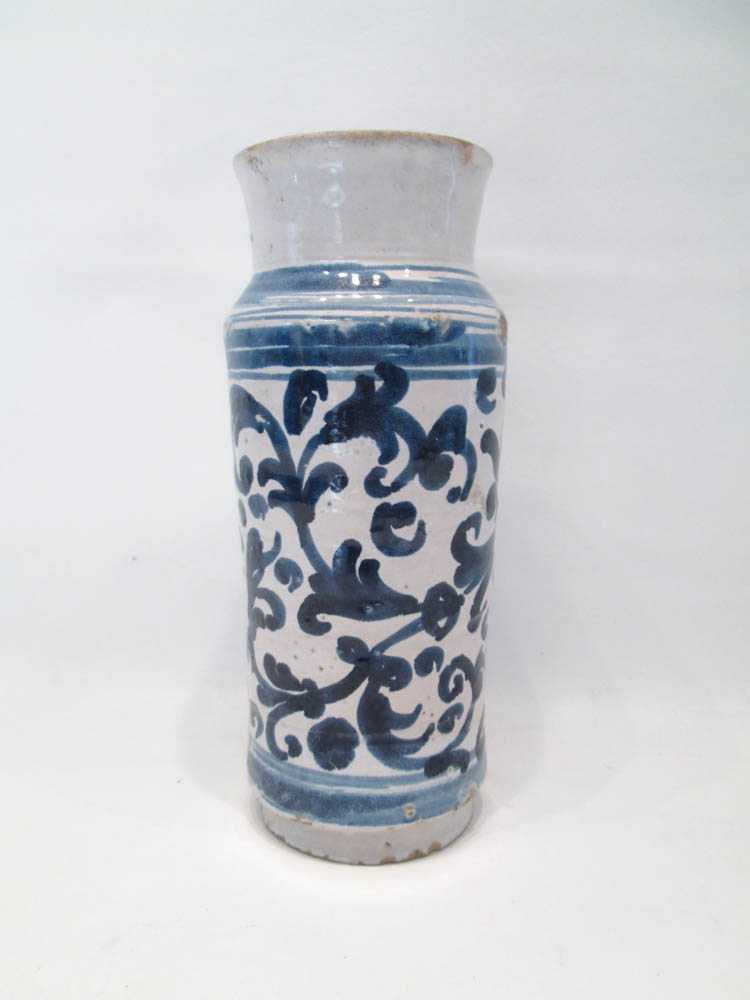 Appraisal: SPANISH ANDALUSIAN MAJOLICA ALBARALLO VASE Hispanic Moresque Ware with high