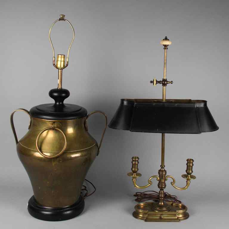 Appraisal: TWO BRASS TABLE LAMPS The first as a Louis XV