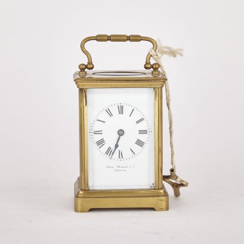 Appraisal: French Gilt Brass Carriage Clock Retailed by John Wanless Co