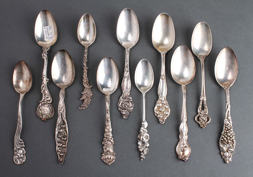 Appraisal: Art Nouveau Silver Tea Spoons Assorted Group of Group of