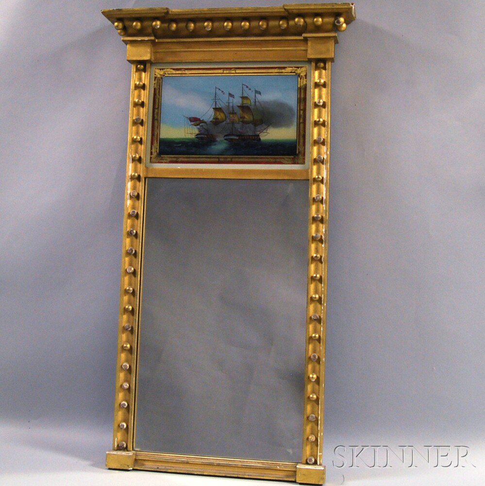 Appraisal: Federal Gilt-gesso Eglomise Mirror America early th century the overhanging