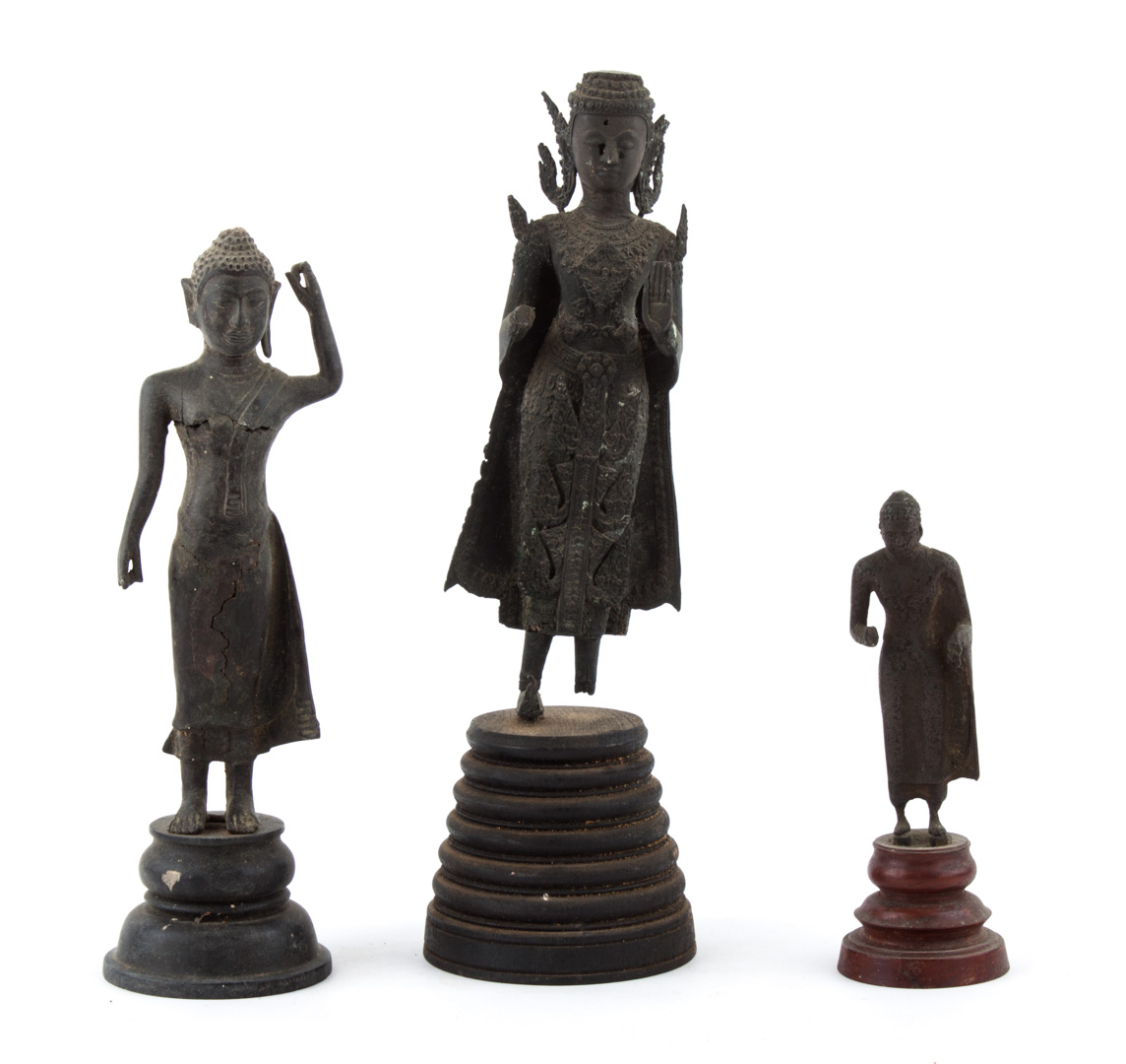 Appraisal: Three Thai copper alloy figures all mounted on wooden bases