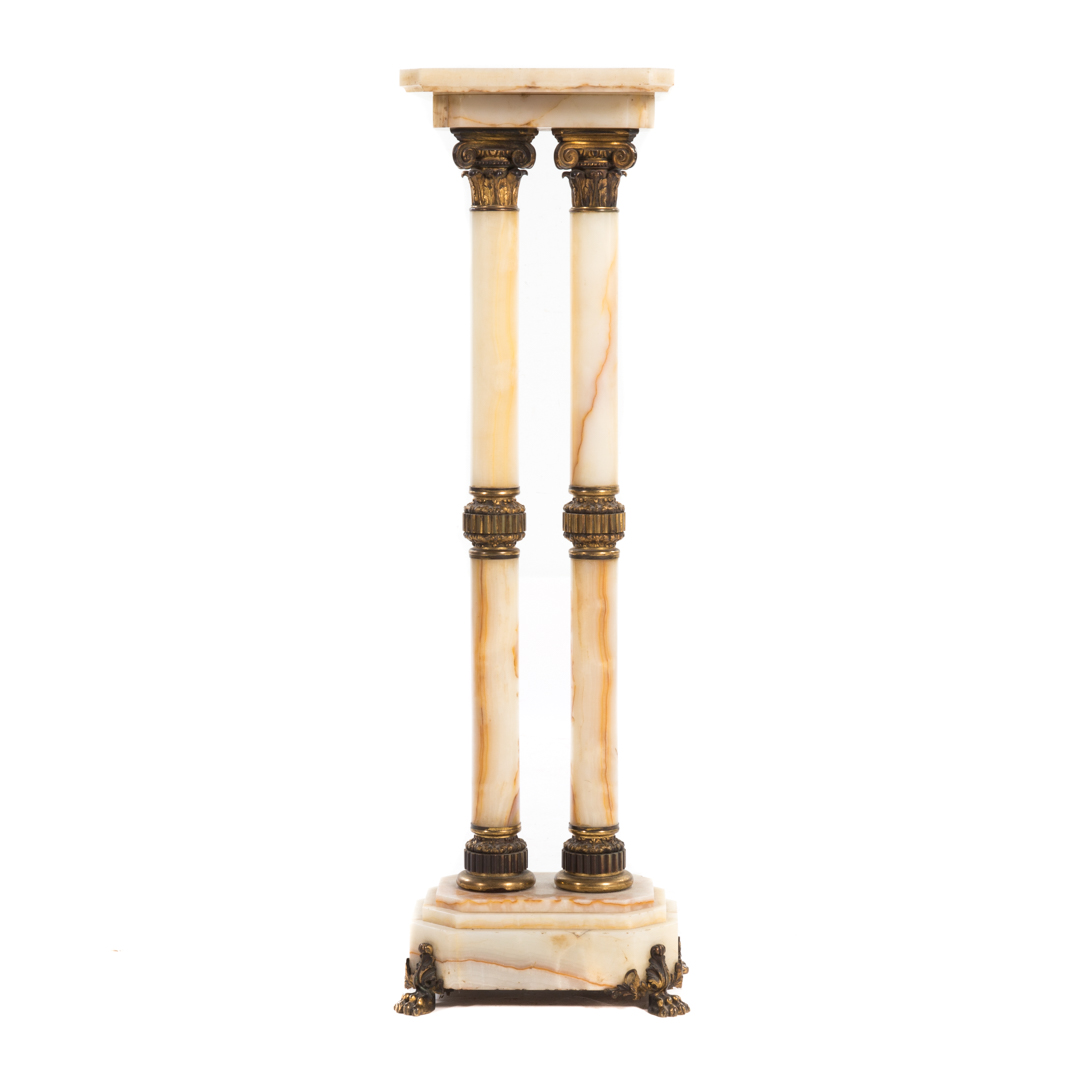 Appraisal: Neoclassical brass-mounted onyx pedestal early th century square revolving marble