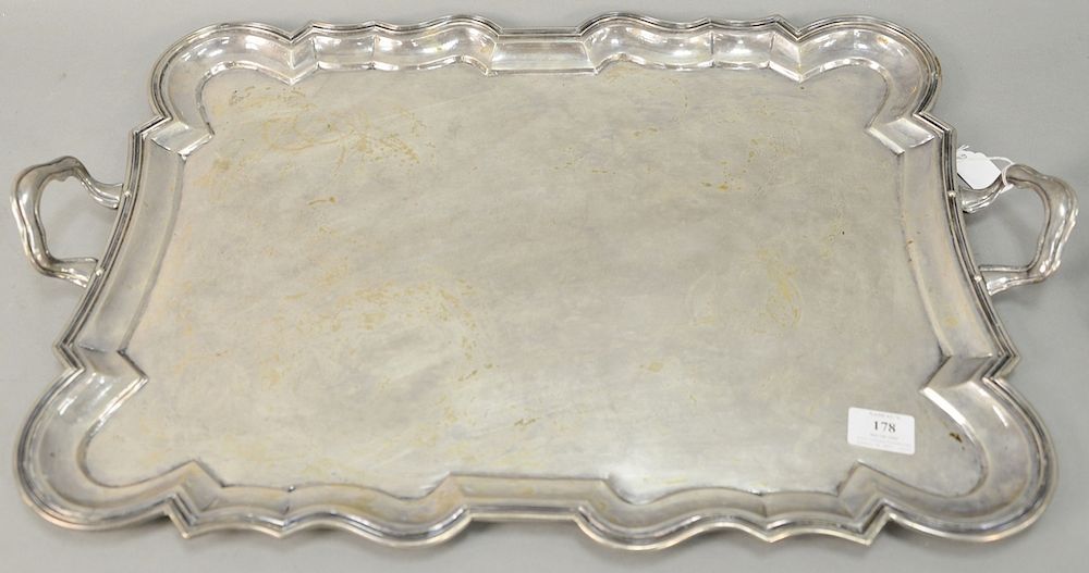 Appraisal: Silver tray shaped with two handles x t oz Provenance