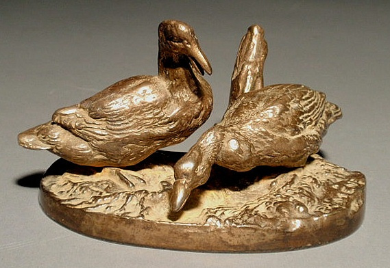 Appraisal: French cast bronze figural group of two geese signed J