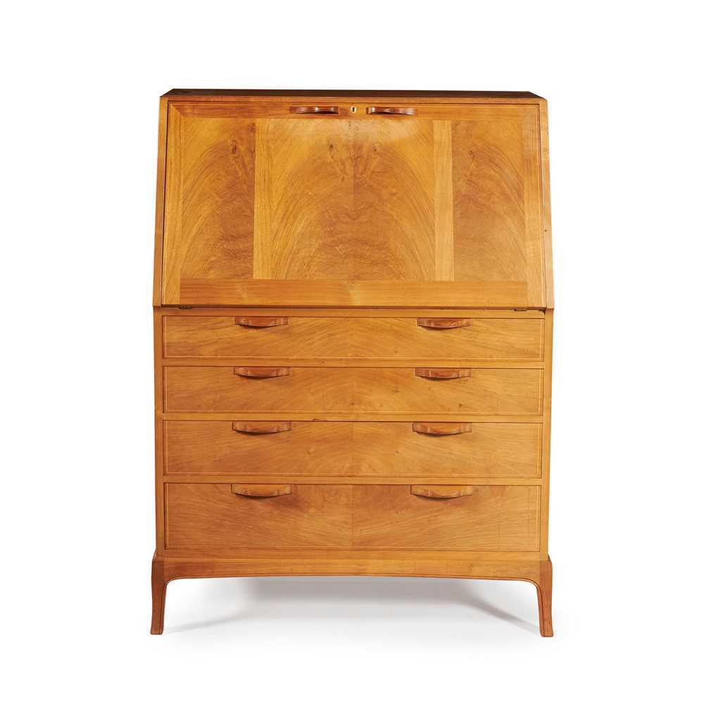 Appraisal: EDWARD BARNSLEY - BUREAU CIRCA walnut with sycamore inlay the