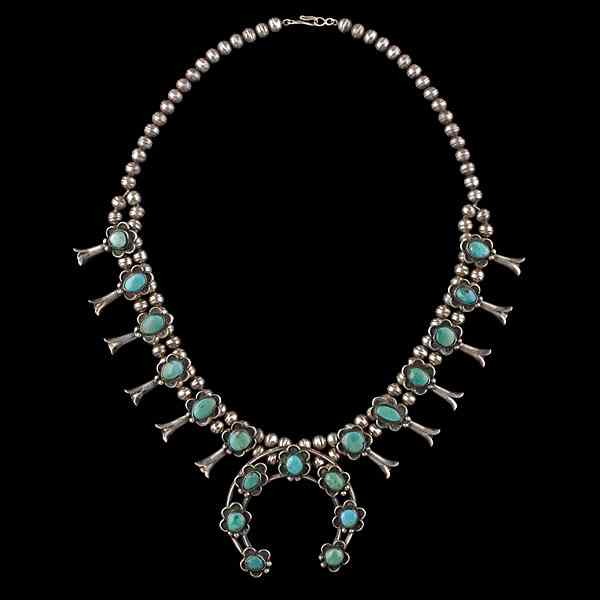 Appraisal: Navajo Squash Blossom Necklace with Turquoise Collected by Virginia Doneghy