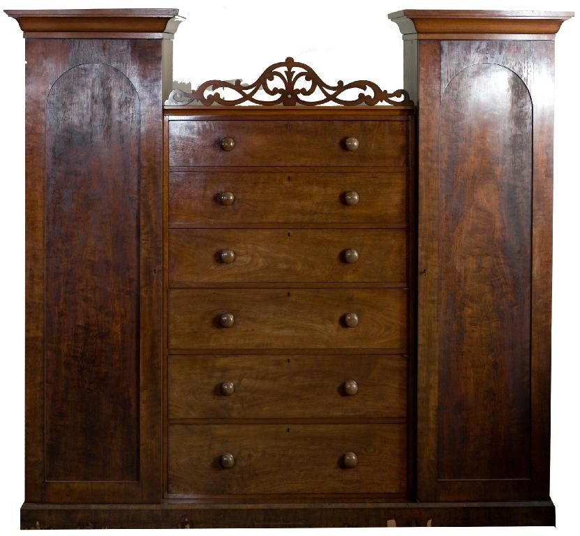 Appraisal: EARLY VICTORIAN MAHOGANY GENTLEMAN'S COMPACTUM WARDROBE of characteristic form the