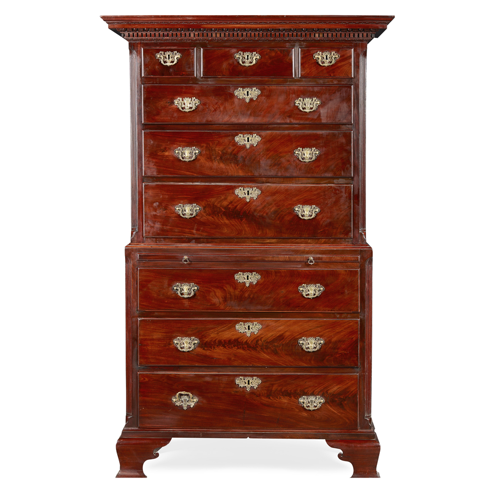 Appraisal: FINE GEORGE III MAHOGANY CHEST ON CHEST TH CENTURY the