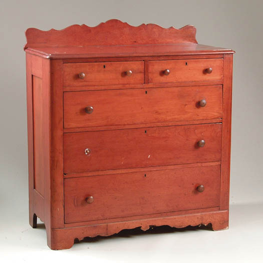 Appraisal: TWO OVER THREE ANTIQUE CHERRY CHEST The split drawer top