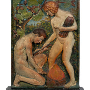 Appraisal: Virgil Rainer Austrian - Adam and Eve painted terra cotta