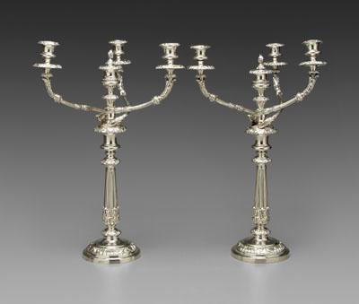 Appraisal: Pair Boulton Old Sheffield candleabra three scroll arms with four