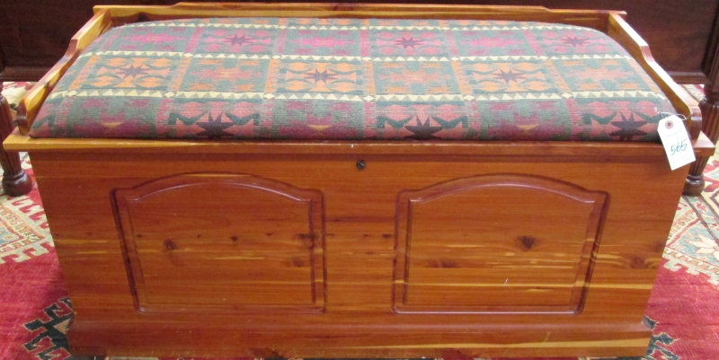 Appraisal: LIFT-TOP CEDAR BLANKET CHEST with rectangular padded bench seat top