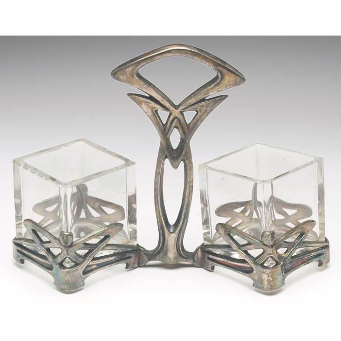 Appraisal: Art Nouveau toothpick holder double glass inserts with in between