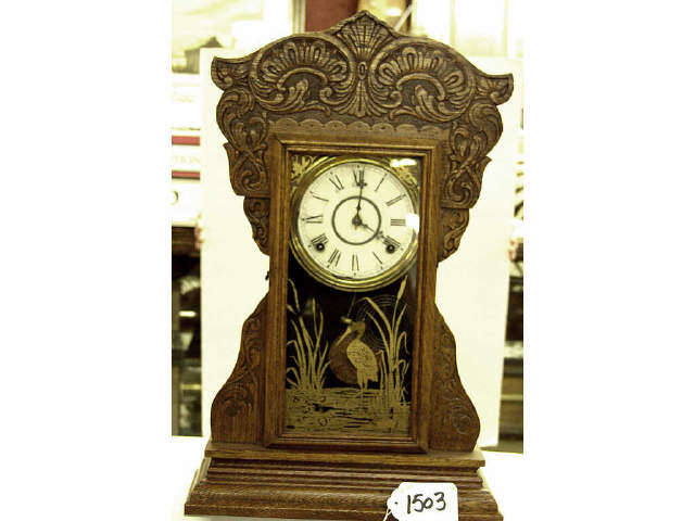 Appraisal: Circa Gilbert shelf or kitchen clock with press designed crest