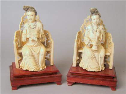 Appraisal: Two Chinese elephant ivory figures Of sectional form worked to