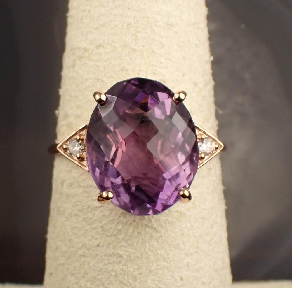 Appraisal: AMETHYST DIAMOND AND FOURTEEN KARAT GOLD RING The rose gold