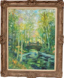 Appraisal: John Bass th C American Central Park Landscape John Bass