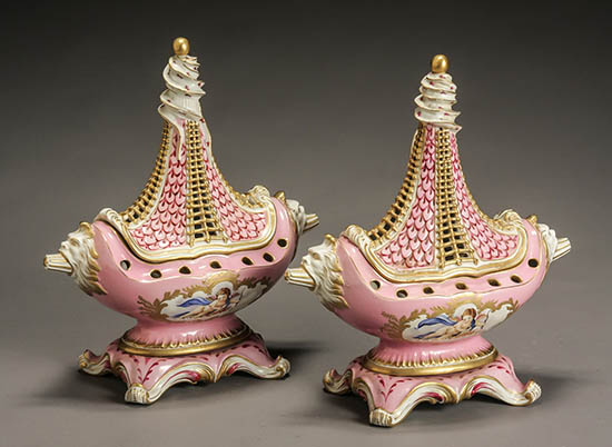 Appraisal: Pair of S vres-Type Gilt and Rose Du Barry 'Putto'