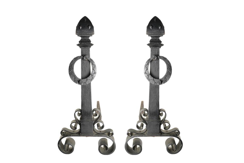 Appraisal: PAIR OF PAINTED IRON ANDIRONSCondition with areas of oxidation and