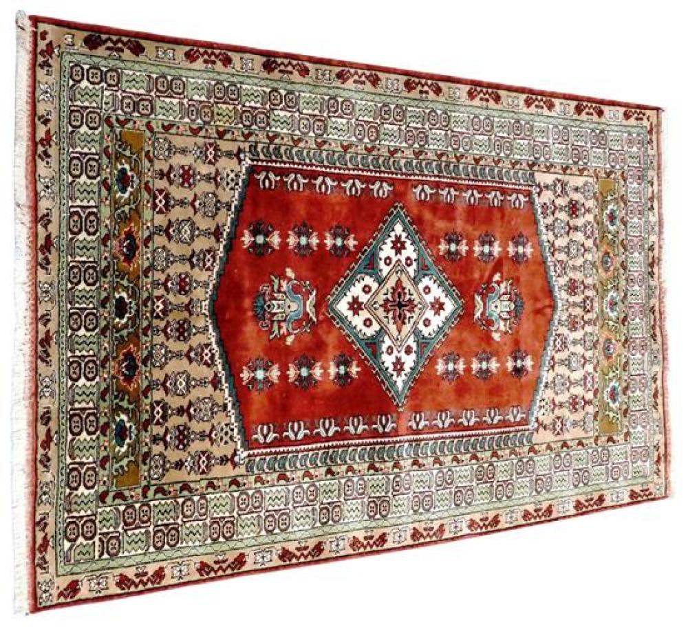 Appraisal: RUG Turkish ' x ' red field with latch hook