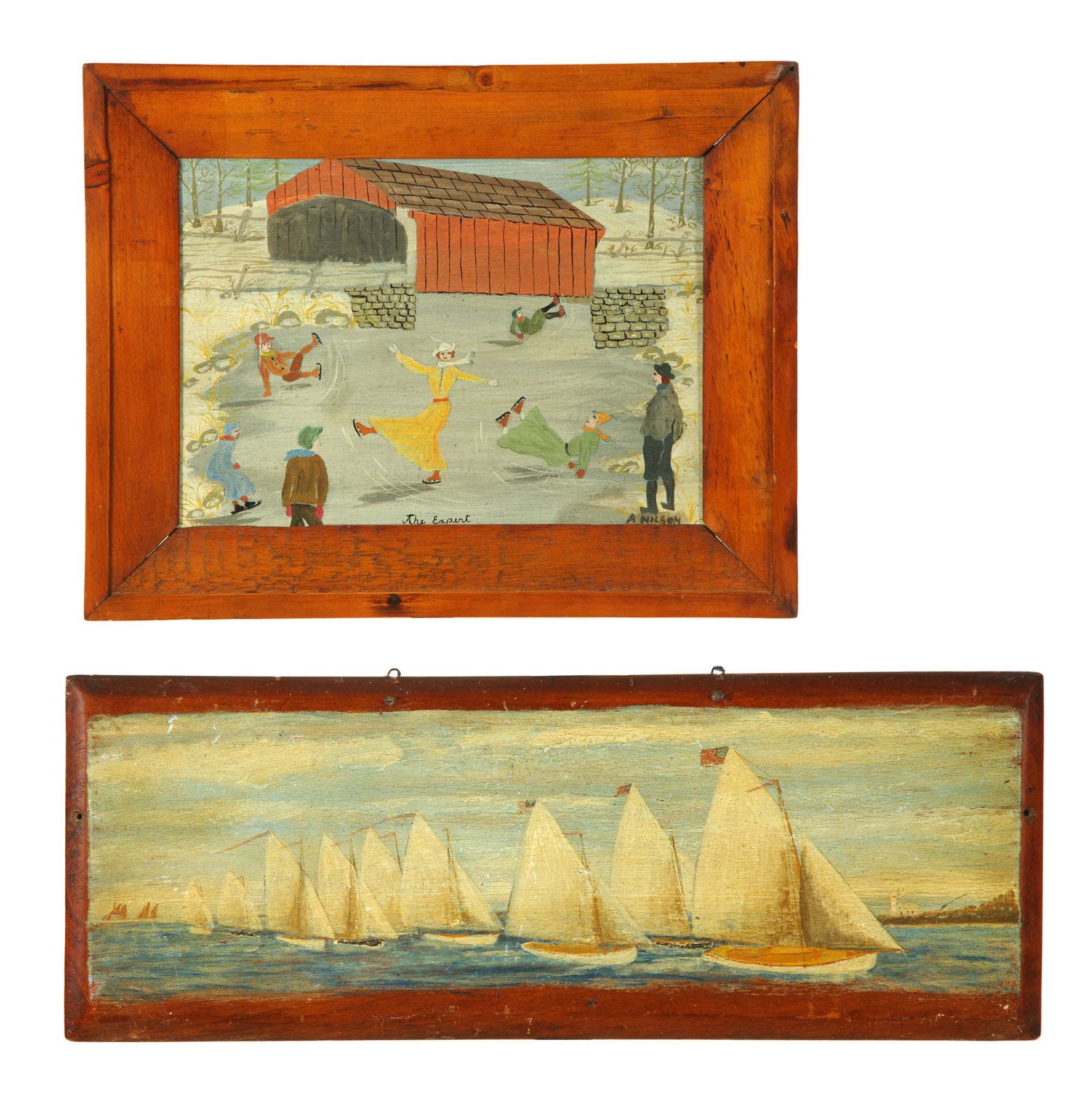 Appraisal: TWO FOLKSY PAINTINGS AMERICAN ST HALF- TH CENTURY The Expert