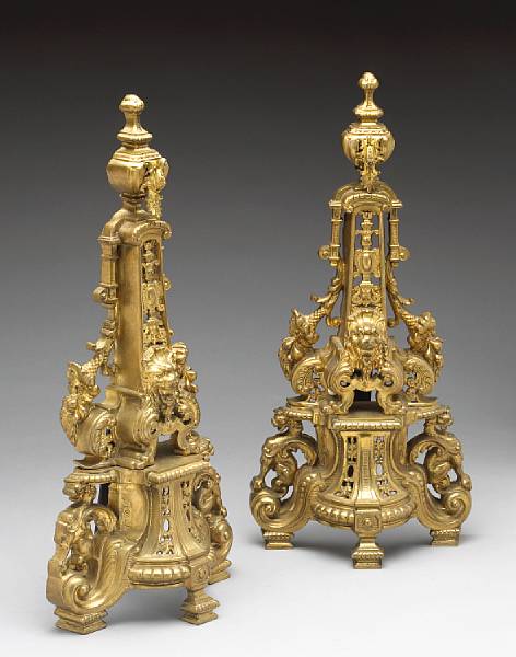 Appraisal: A pair of Renaissance Revival gilt bronze andirons late th