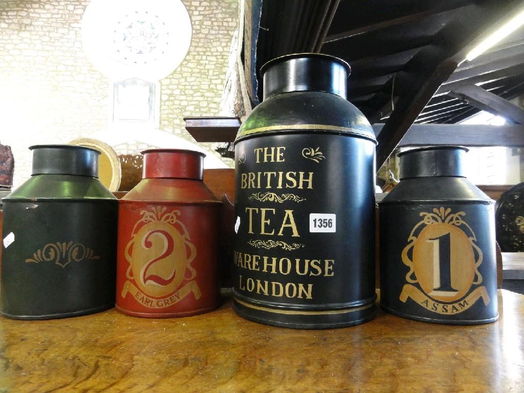 Appraisal: Four tea canisters with decorative painted finish