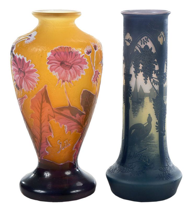 Appraisal: DeVez and Galle Cameo Art Glass Vases French late th