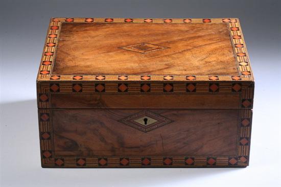 Appraisal: VICTORIAN TUNBRIDGEWARE ROSEWOOD LAP DESK Circa Hinged lid with inlaid