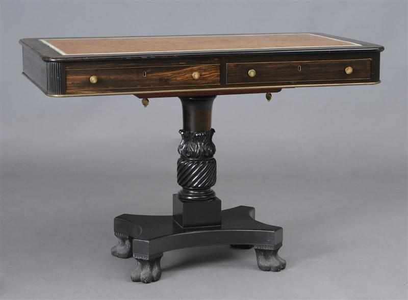 Appraisal: ANGLO-INDIAN CALAMANDER AND EBONY LIBRARY TABLE The top with burl