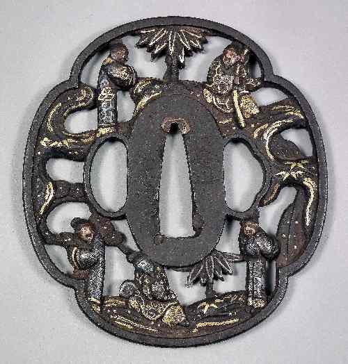 Appraisal: A Japanese iron tsuba Soten School of ''Mokko'' form decorated