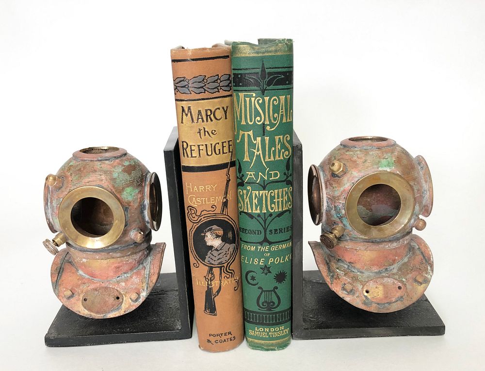 Appraisal: Pair of Copper Patina Diver Helmet Bookends Pair of Copper