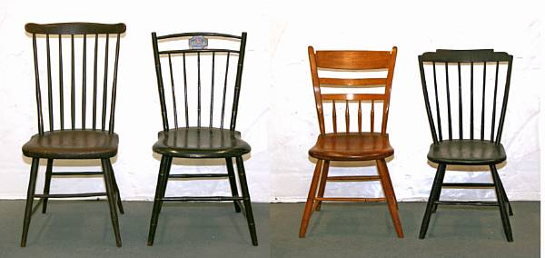 Appraisal: A group of four painted Windsor side chairs late th