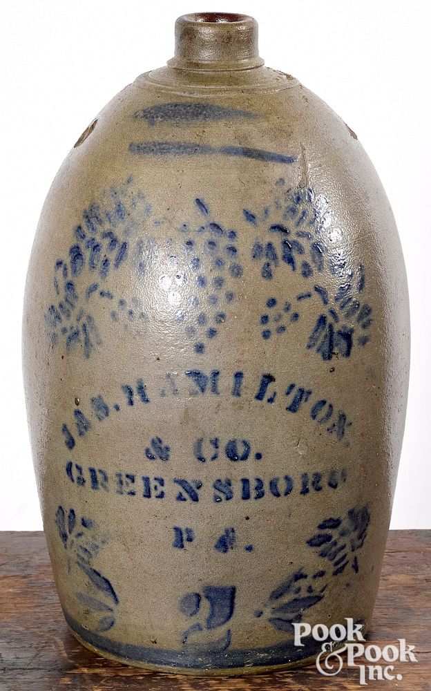 Appraisal: Western Pennsylvania two-gallon stoneware jug Western Pennsylvania two-gallon stoneware jug