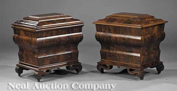 Appraisal: A Rare Pair of American Late Classical Carved Mahogany Sarcophagus-Form