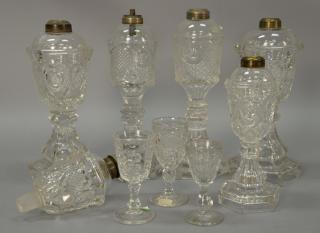 Appraisal: Eleven piece flint glass lot with seven whale oil lamps