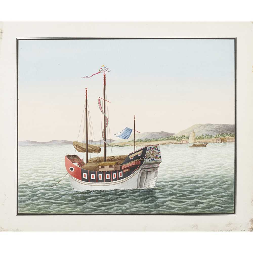 Appraisal: GROUP OF THREE EXPORT PAINTINGS OF BOATS LATE QING DYNASTY-REPUBLIC