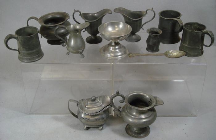 Appraisal: small th th c pewter objects mugs cream pitchers compote