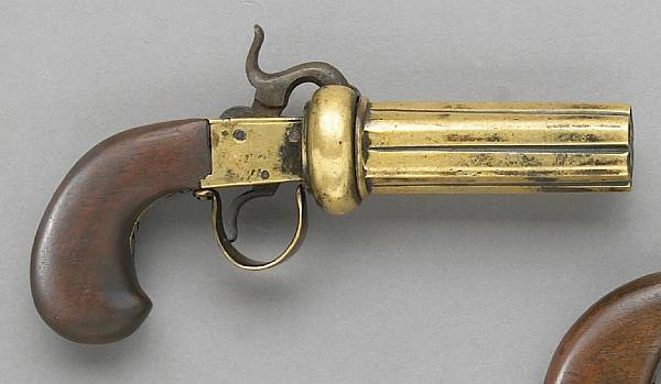 Appraisal: A Swedish percussion pepperbox pistol of Darling type Hand-revolved inch