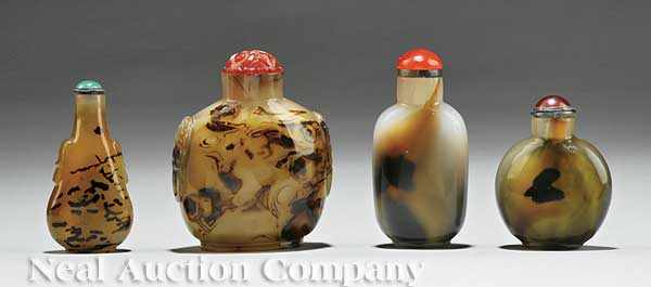 Appraisal: A Group of Four Chinese Silhouette Agate and Agate Glass